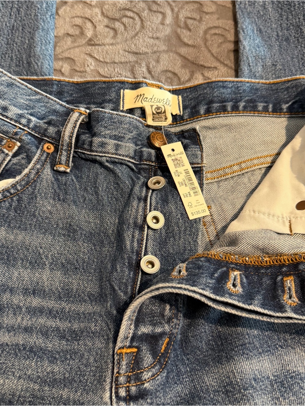 Madewell The Dean Easy Straight Shibori Wash Denim White Flowers Womens 27 NWT - Picture 8 of 14